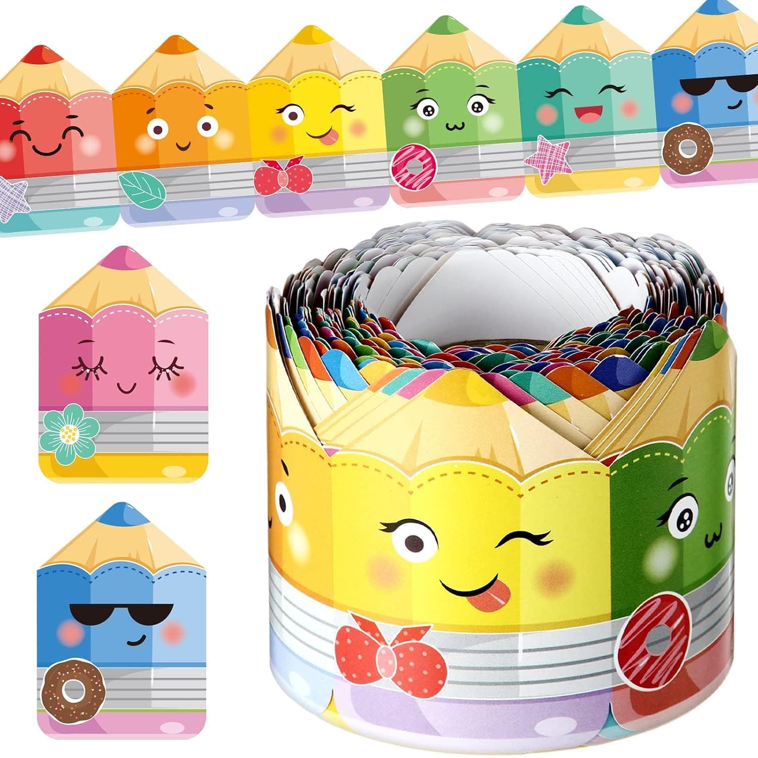 65.6 ft Colorful Pencil Bulletin Board Borders with Cute Faces - Classroom Border Trim for Preschool, Kindergarten, Daycare, Teacher Supplies, Educational Decor, Chalkboards & Windows