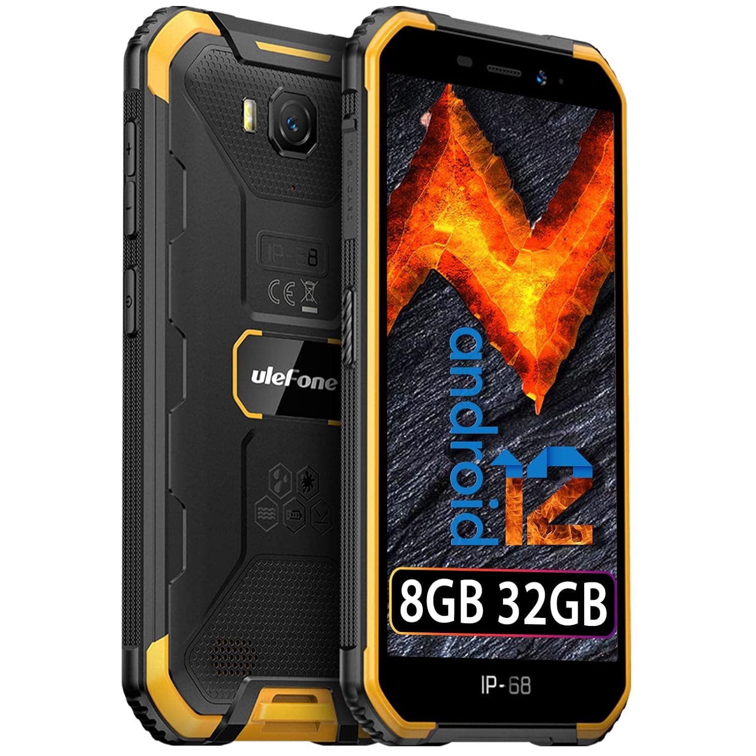 Ulefone Rugged Smartphone, Armor X6 Pro Rugged Phone Unlocked, 8GB 32GB, 128GB Extension, Android 12, 5.0 inch Tough Screen, 13MP Waterproof Camera, NFC, 4000mAh, Face ID, OTG, UK Version, Orange