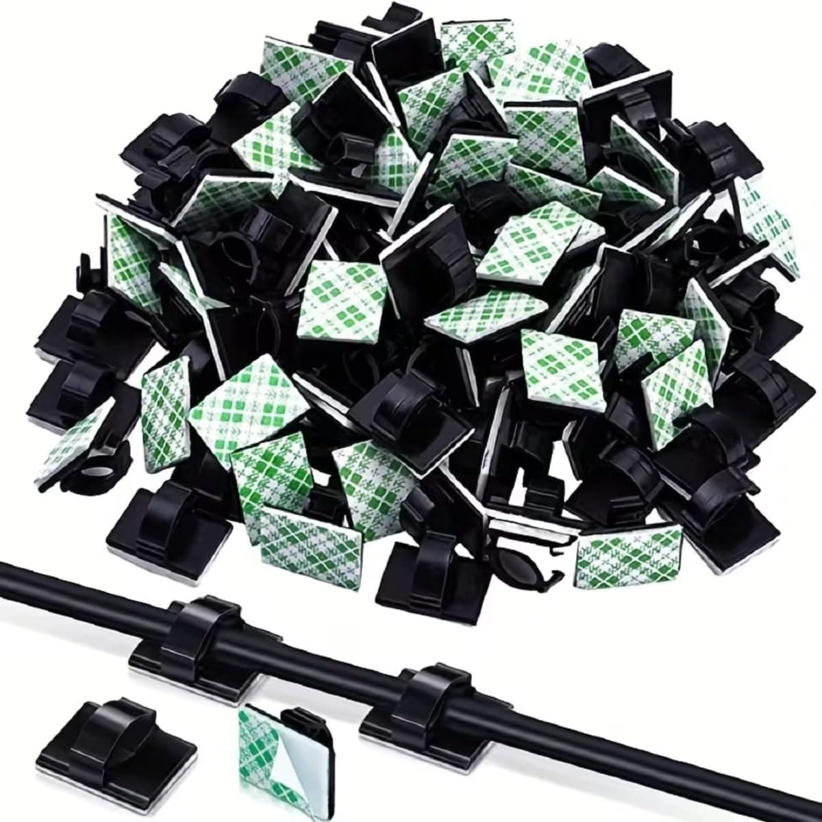 30Pcs Self-Adhesive Cable Clips, Black Wire Organizers Sticky Cord Management Clips, Drop Cable Holder Wire Routing Clamp for Car, Office, Home, Desk, TV and PC Cords