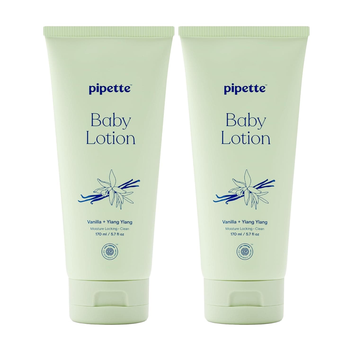 Pipette Baby Lotion, Vanilla + Ylang Ylang Scent, Hydration & Natural Moisture of Baby's Delicate Skin, Made with Ceramides and Renewable Plant-Derived Squalane, 5.7 fl oz (Pack of 2)