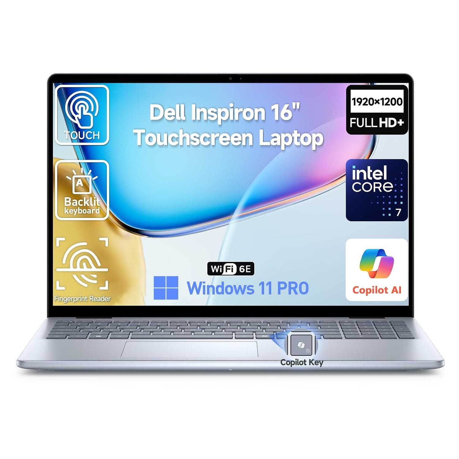 2026 Dell Inspiron 16 Touchscreen Laptop Computer, 16" FHD+ Touch Screen Business Laptop, Intel 10-Core 7 (Faster than i7-1355U), 32GB DDR5 2TB SSD, Windows 11 Pro, Backlit Keyboard, Wi-Fi 6E