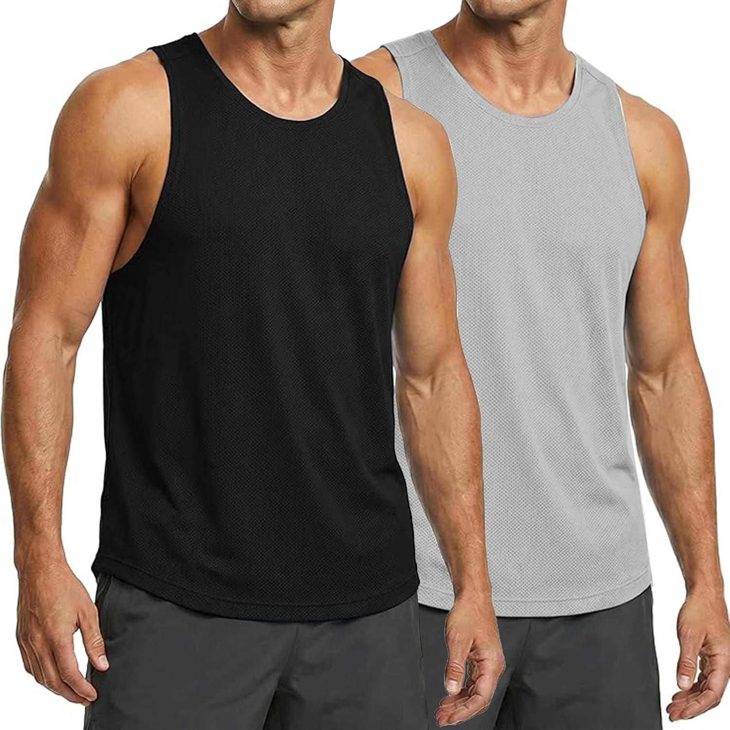 2 pcs Men's Basketball Workout Tank Tops Dry Fit UPF 50 Gym Exercise Summer Mesh Sleeveless Loose Fit Quick Dry Muscle Tee Shirts for sports