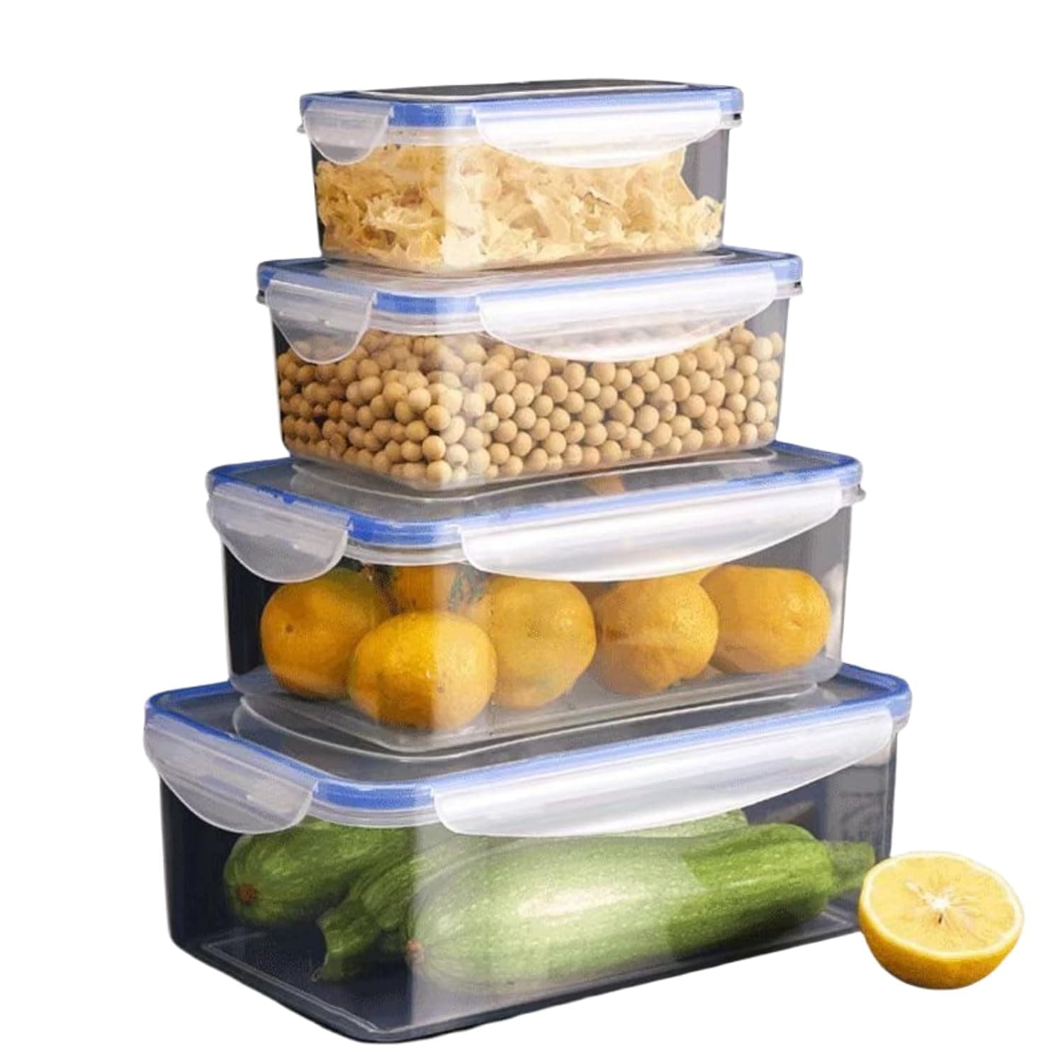 Food Container For Kitchen,Food Storage,Plastic Container,4-Piece Reusable Plastic,Meal Prep Container Set,Stackable Kitchen Organizers,Microwaveable,Freezer-Safe,Dishwasher-Safe