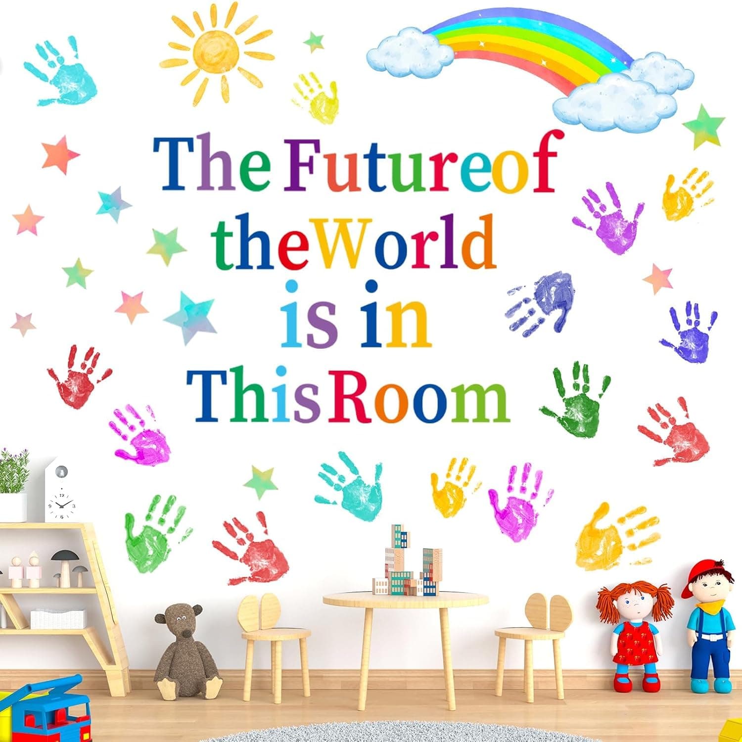 Colorful Inspirational Wall Stickers - Kids Quotes & Handprint Wall Decals - Rainbow Wall Stickers for Classroom/Library/Kids Bedroom