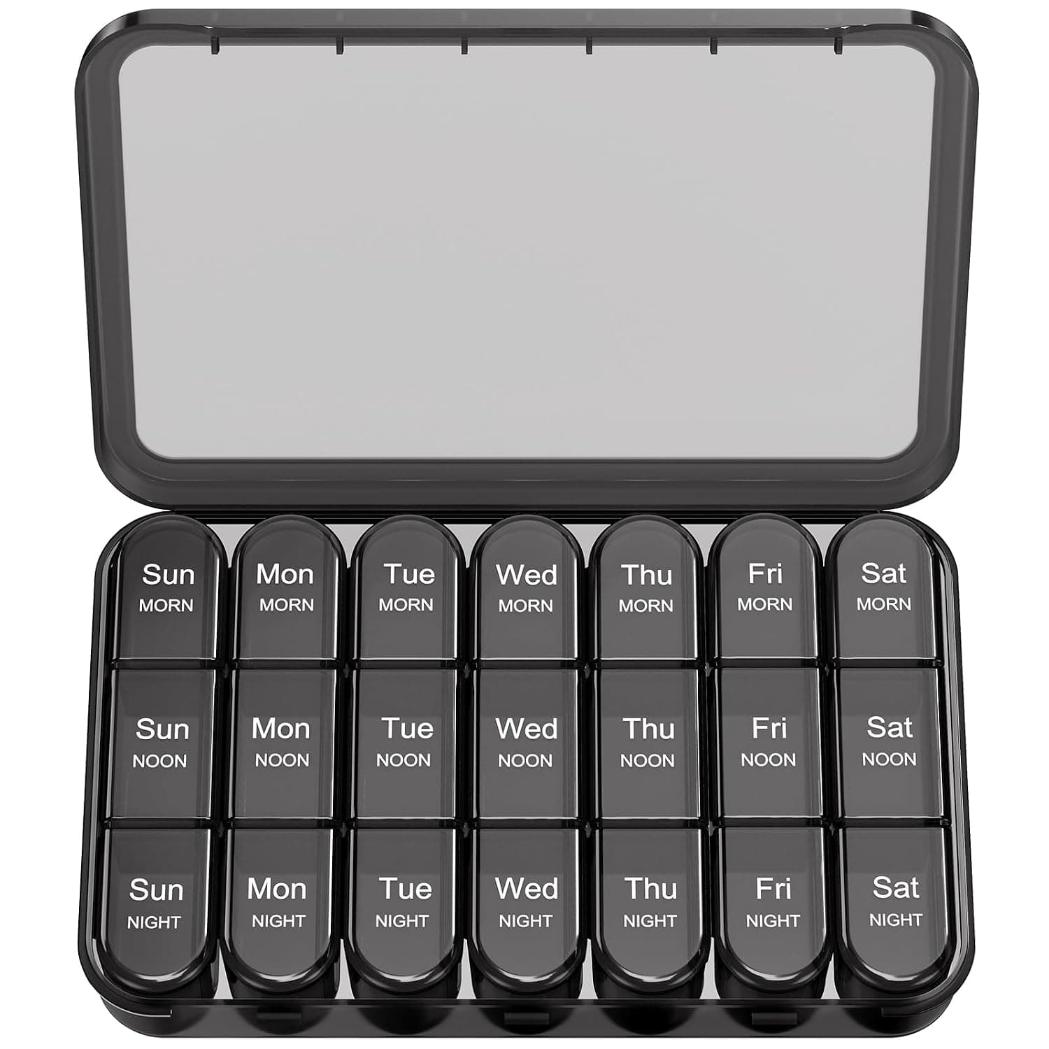Daviky Weekly Pill Organizer 3X a Day, Travel Pill Box7 Day Light-Proof | Pill Case 3 Times a Day, Easy Open, Arthritis-Friendly, Large Capacity, for Medication, Vitamin, Fish Oil, Supplement, Black