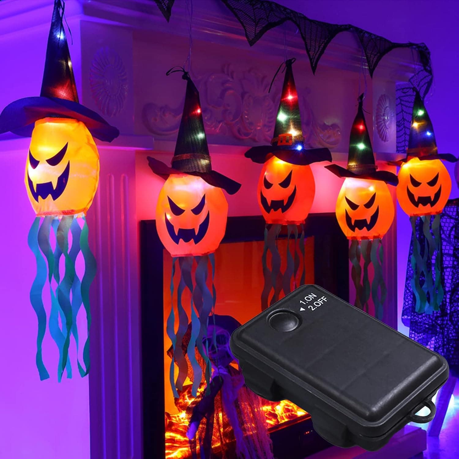 Labymos 10FT Light Pumpkin Shaped LED Ghost Lamp Battery-Powered Colorful Ghost Light for Party Bar Outdoor Garden Decor