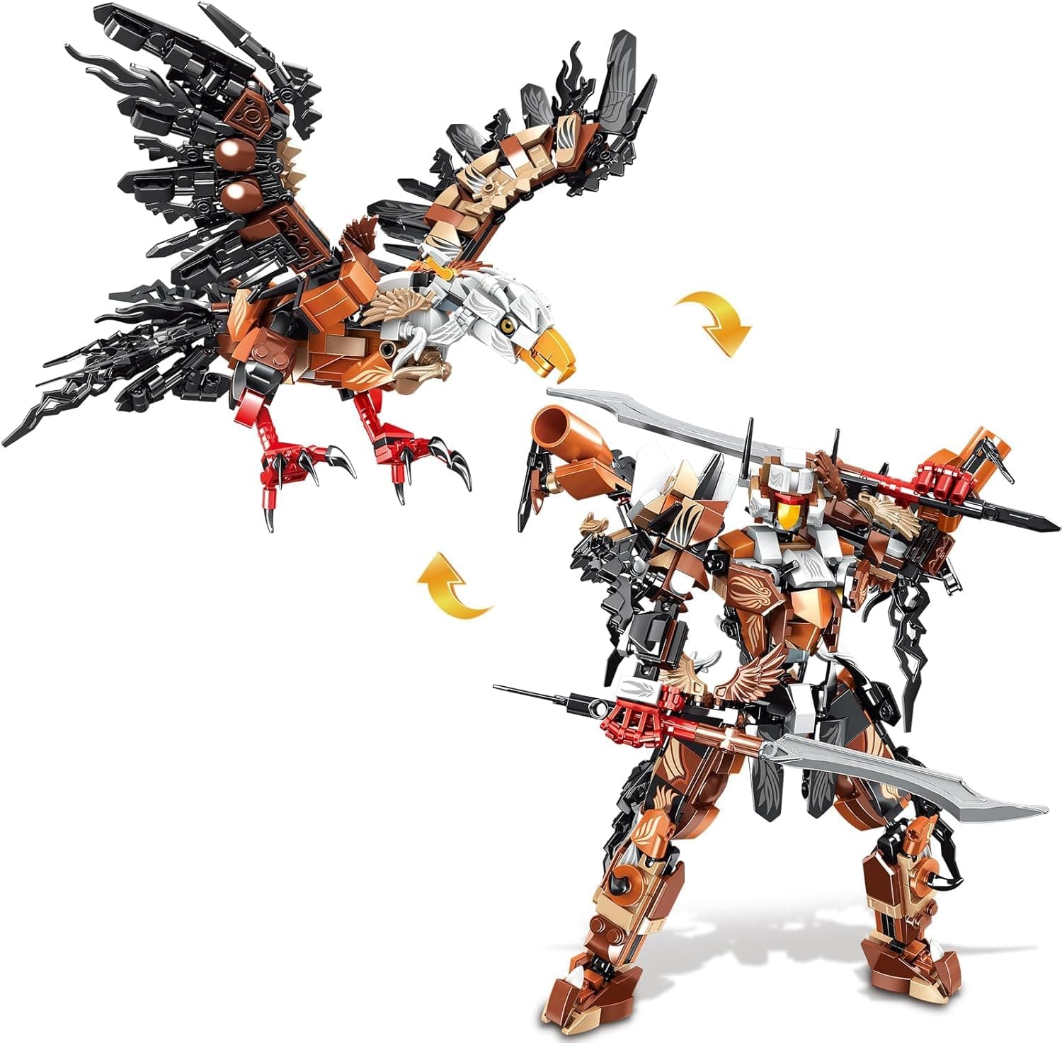 Transforming Eagle Mecha Robot Building Kit, 2-in-1 STEM Construction Set with 587 Pieces, Compatible with Major Brick Brands, Educational Engineering Toy for Kids Ages 6+ (Eagle & Mech Modes)