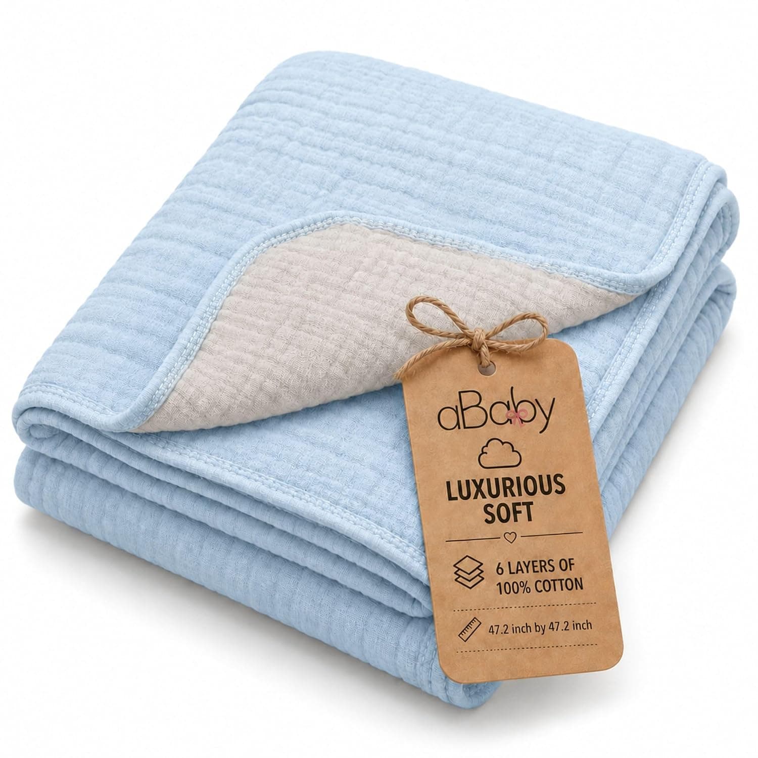 Ababy Cotton Muslin Swaddle Blanket for Baby – Breathable & Soft Receiving Blanket, Lightweight, Perfect Newborn Essential, Extra-Large 47″ × 47″ - Baby Blue