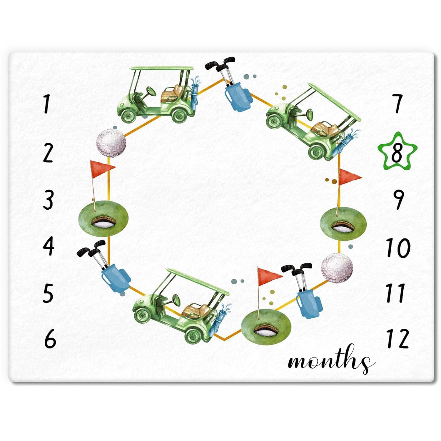 Mindsoft Golf Print Baby Monthly Milestone Blanket Newborn Baby Boy Golf Gender Neutral Newborn and Baby Nursery Essentials Personalized Golf Baby Ideas for Baby Newborn Nursery Decor (Green, Golf)