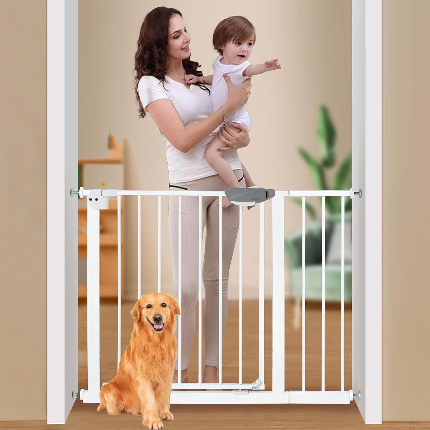 SKY-TOUCH Auto Close Safety Baby Gate, Extra Wide Child Gate 75-84cm + 20cm Extension Kit Maximum Suitable For 104cm, Baby Gates for Stairs & Doorways, Easy Install (Gate + 20cm Extension Kit)