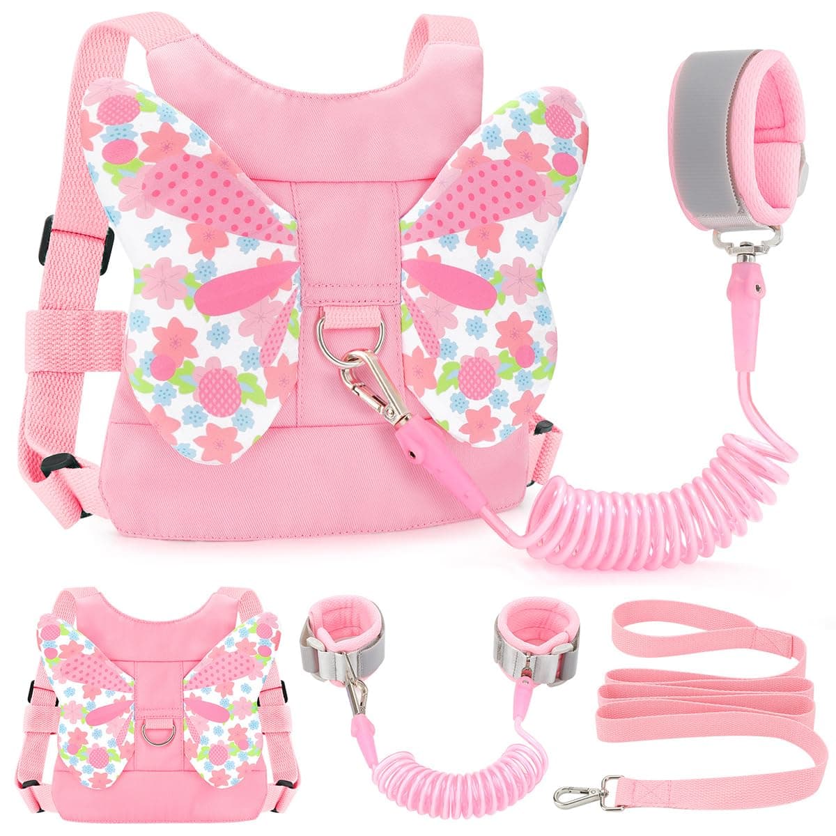 FITARTS Toddlers Leash + Anti Lost Wrist Link Child Kids Safety Harness Kids Walking Wristband Assistant Strap Belt for Girl Pink The Best Christmas Gift(Butterfly)