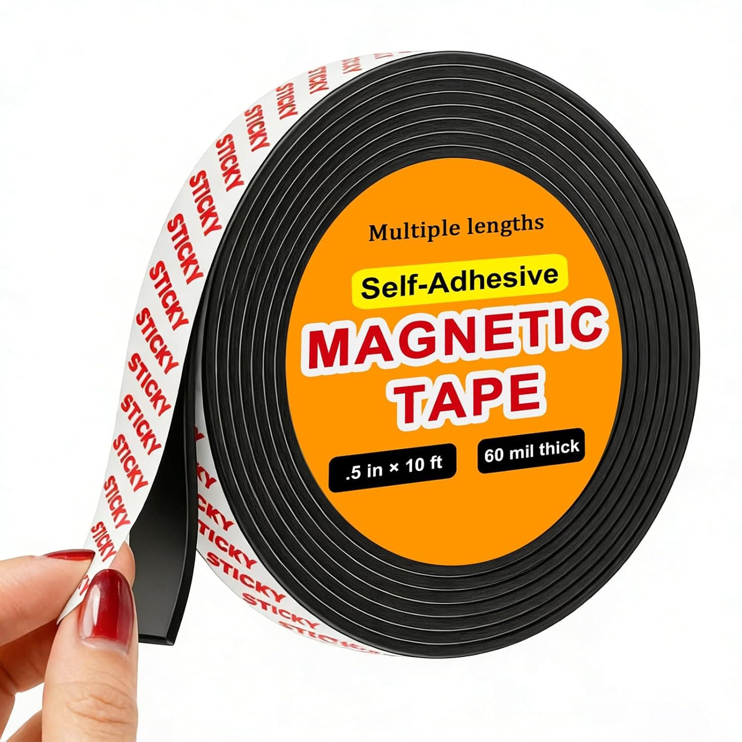 Towjug Sticky Anisotropic Magnetic Tape Roll (0.5in x10ft) - Flexible Magnet Strip with Adhesive Backing for Crafts, Kitchen, Whiteboards, Fridge, DIY Organization