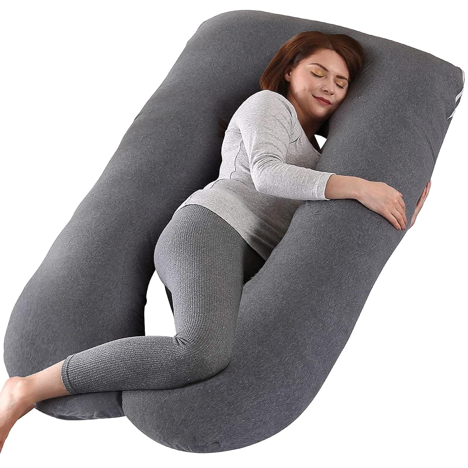 Pregnancy Pillows for Sleeping, U Shaped Maternity Full Body Pillow for Pregnant Women with Hip, Leg, Back, Belly Support, Washable Jersey Cover Included (Dark Grey)
