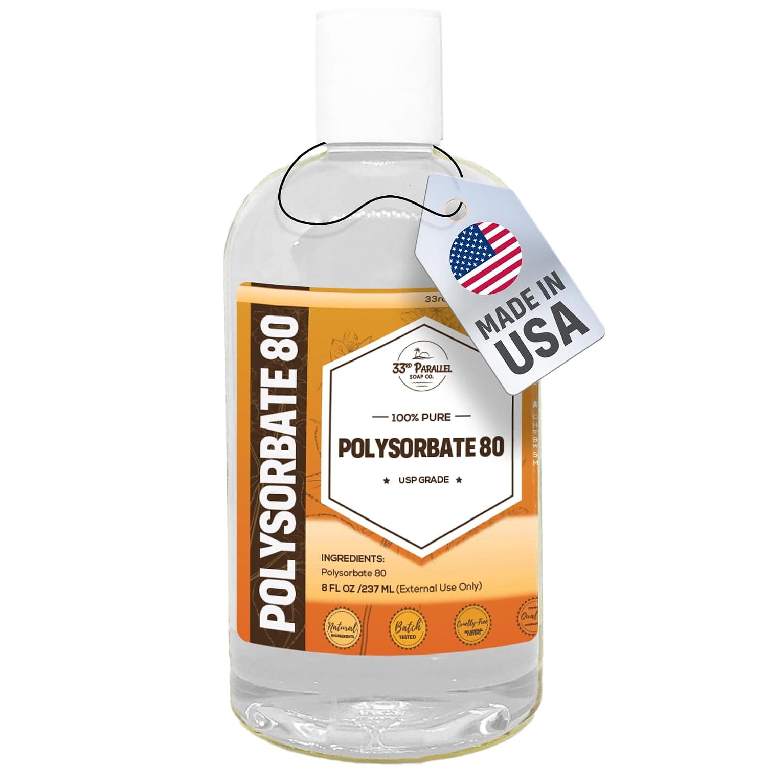 Polysorbate 80 (8oz) | Tween 80 Natural Emulsifier & Solubilizer for Essential Oils, Fragrances, Lotions, Shampoos & Bath Products | Sorbitan Oleate | Improves Clarity & Stability | 8 OUNCES