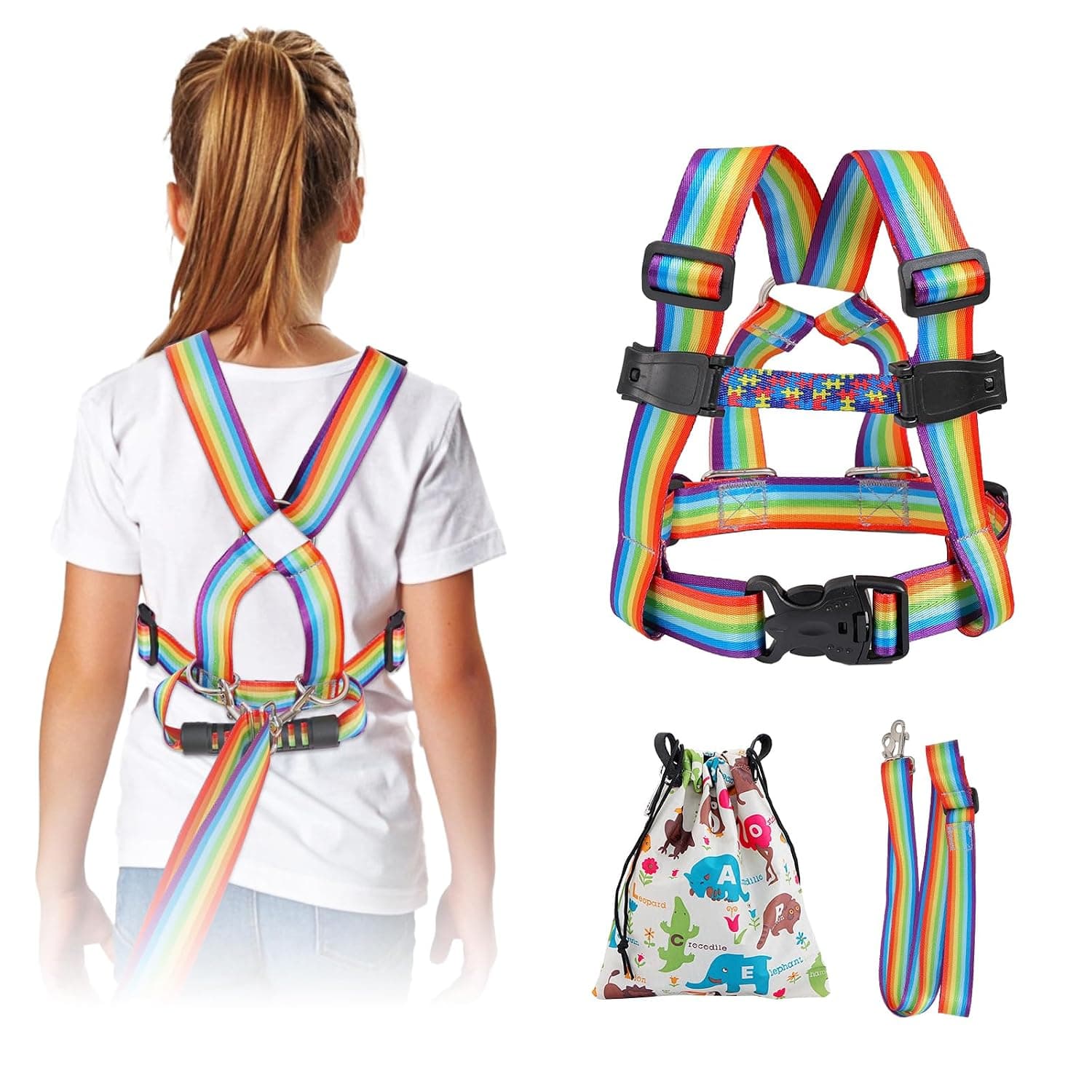 JXM Safety Harness Leash for Big Kids (6-12yrs) with Grab Handle, Secure Walking Leash with Tether for Autism, Special Needs, Active ADHD ASD Child, Adjustable Autism Elopement Harness with Pouch
