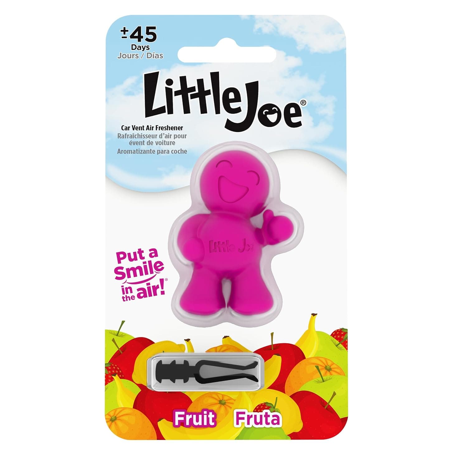 Little Joe 96404 Fruit Scent, Car Air Freshener, Clips to A/C Air Vent, Alcohol-Free Fragrance Oil, Non-Hazardous and Non-Toxic Plastic, Set of 1