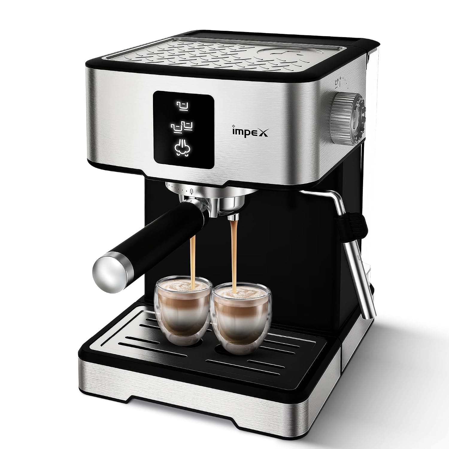 Impex Espresso Coffee Maker, 1400W Coffee Machine 1.7 Litter,15sec Quick Heating,3 Preset Program,20 Bar Pressure Pump For Espresso, Cappuccino, Latte Maker, Auto Shut-Off, 2 Years Warranty- IECM 2002