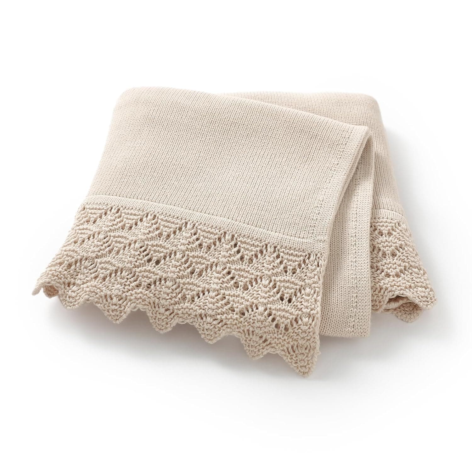 Hadetoto Cotton Baby Blanket 31x40 Inch, Neutral Crochet Swaddle (Beige) | Soft Knit, Bedding, For Newborn Boys Girls, Crib Nursery Receiving Blankets