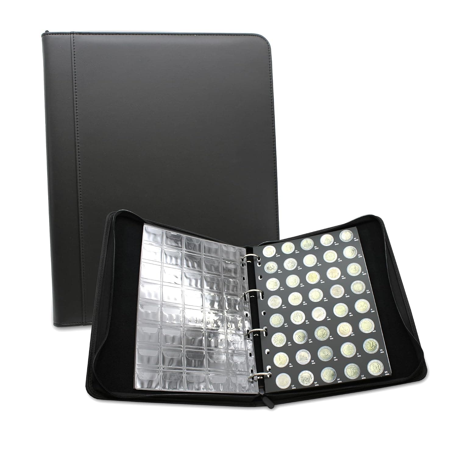DOJA Barcelona 2 Euro Coin Album | 2 Euro Coin Collection Album with Template | 33 x 27 x 5 cm | 480 Compartments for Euro Coins | Numismatic Portfolio Folder Made of PU Leather with Zip | Coin