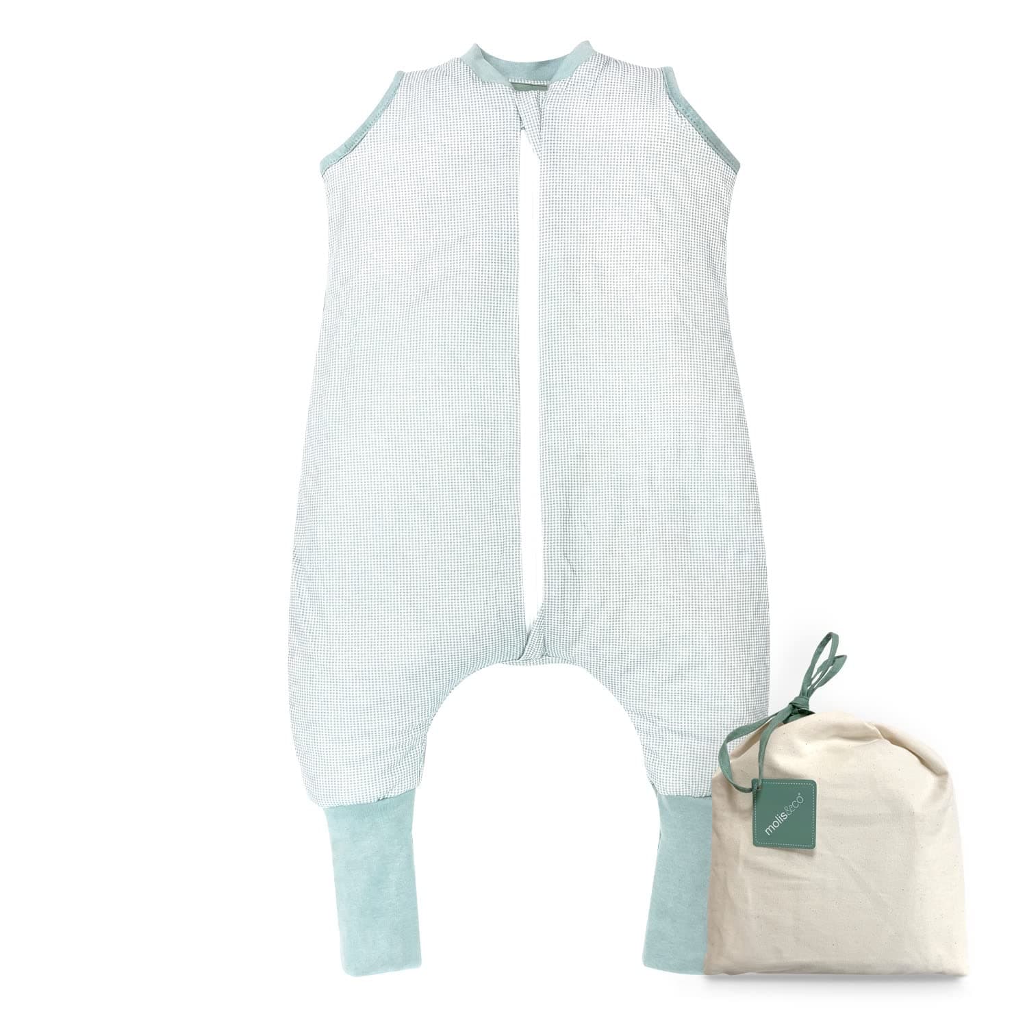 molis&co - Baby Sleeping Bag with Feet and Sock - Ideal for Spring and Autumn - Baby Sleeping Bag with Legs 1 tog - 100% Cotton (Oeko-Tex 100), Premium Quality - Lagoon (80 cm)
