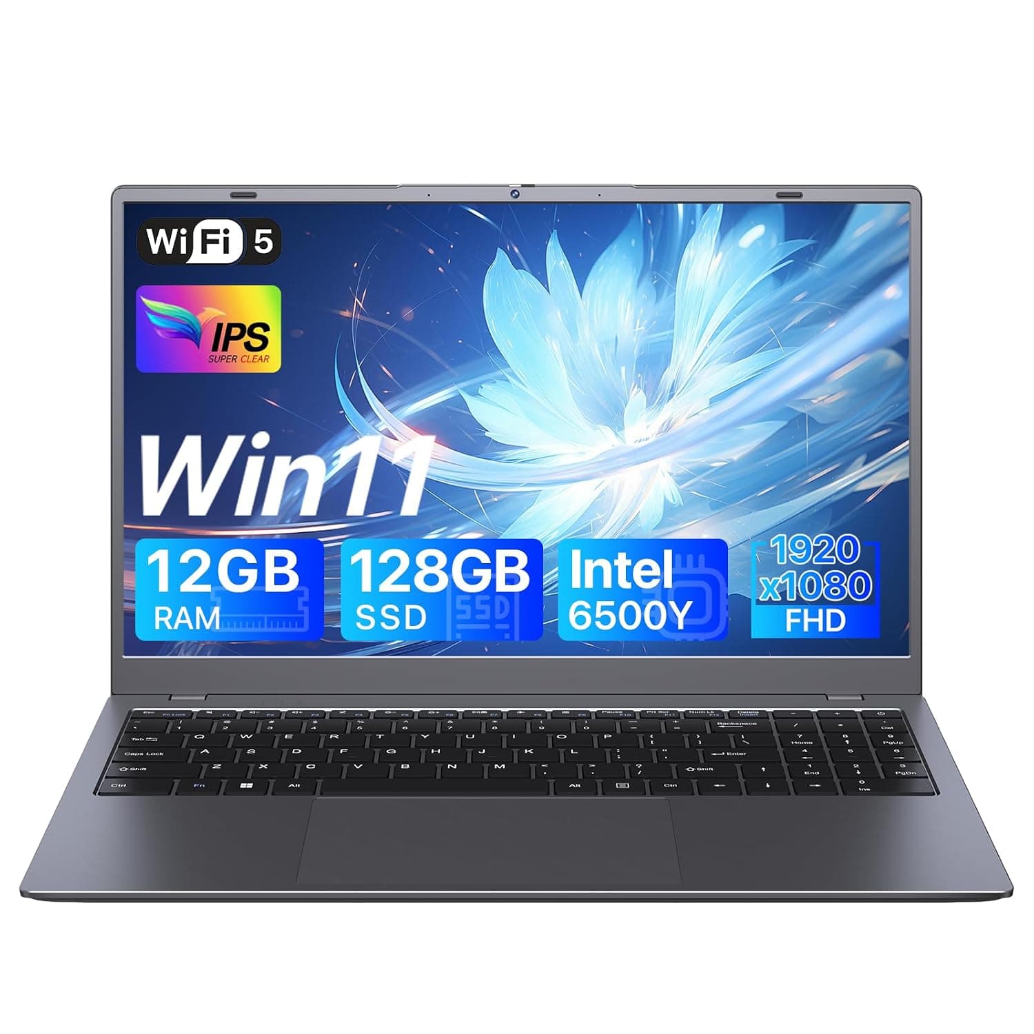 15.6 inch Laptop Computer, Laptop with 12GB RAM 128GB SSD Pentium Gold Processor (Up to 3.4GHz), 1080p IPS FHD Display, Type-C, USB 3.2, HDMI, WIFI5, BT5, Laptops for Business & Students, Gray