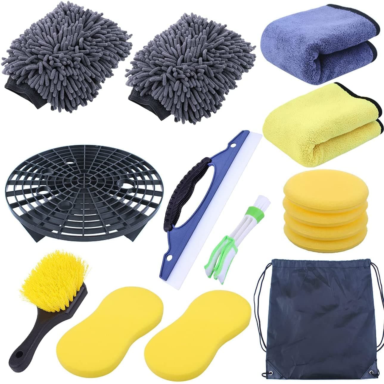 15Pcs Car Cleaning Kit,Car Wash Detailing Kit,Car Detailing Brushes Set,Wash Bucket Bracket,Big Towels,Car Wash Mitts,Tire Brush,Window Water Blade,Car Wash Sponge Wax Applicators etc. (15)