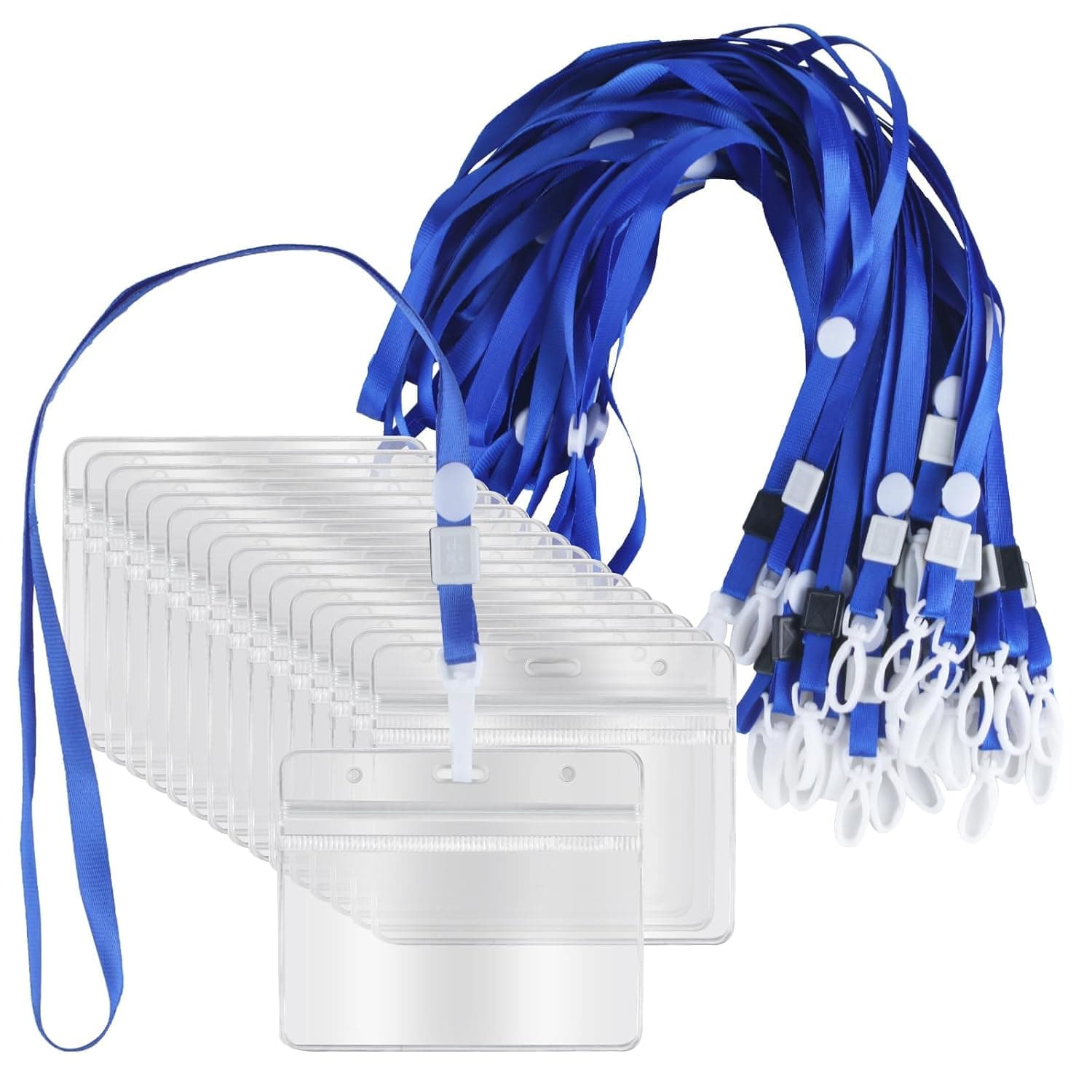BIGTHREE 36 Pcs Clear Card Holder with Lanyards, Card Holder with Lanyard for Neck, Clear Plastic ID Card Holders Waterproof, Name Tag ID Badge Card Holders, Straps for Office Work