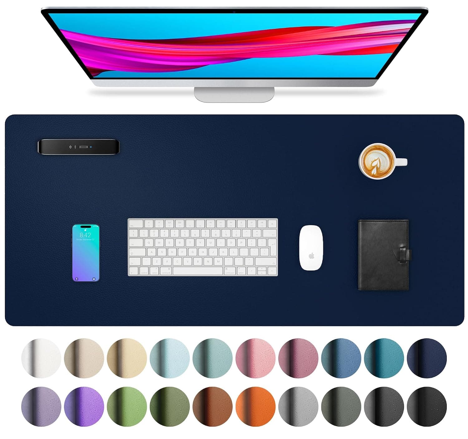 Aothia Leather Desk Pad Protector,Mouse Pad,Office Desk Mat,Non-Slip PU Leather Desk Blotter,Laptop Desk Pad,Waterproof Desk Writing Pad for Office and Home (80cm x 40cm, Dark Blue)