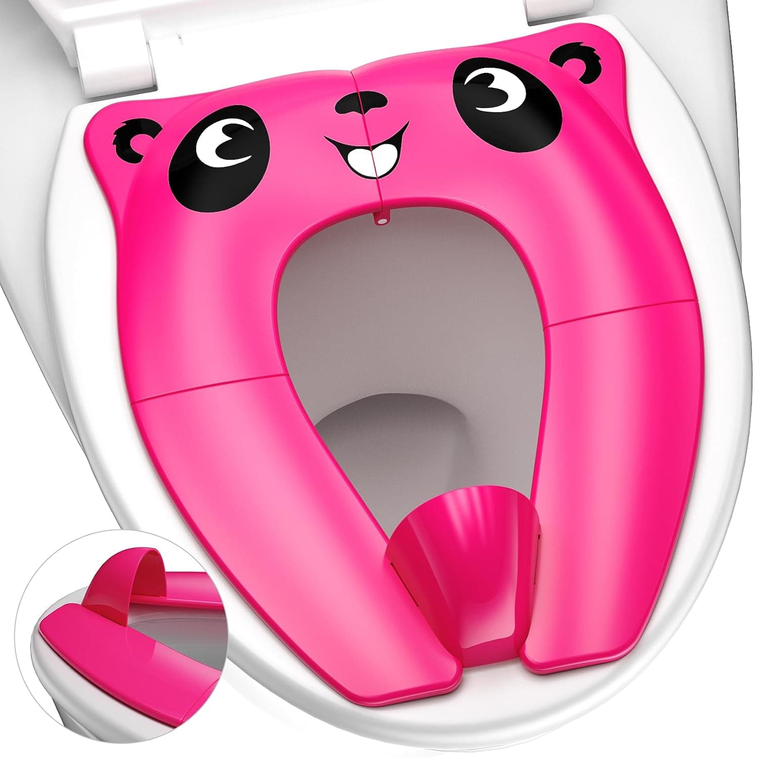 Upgrade Portable Potty Seat with Splash Guard for Toddler, Foldable Travel Potty Seat with Carry Bag, Non-Slip Pads Toilet Potty Training Seat Covers for Baby, Toddlers and Kids (Pink)