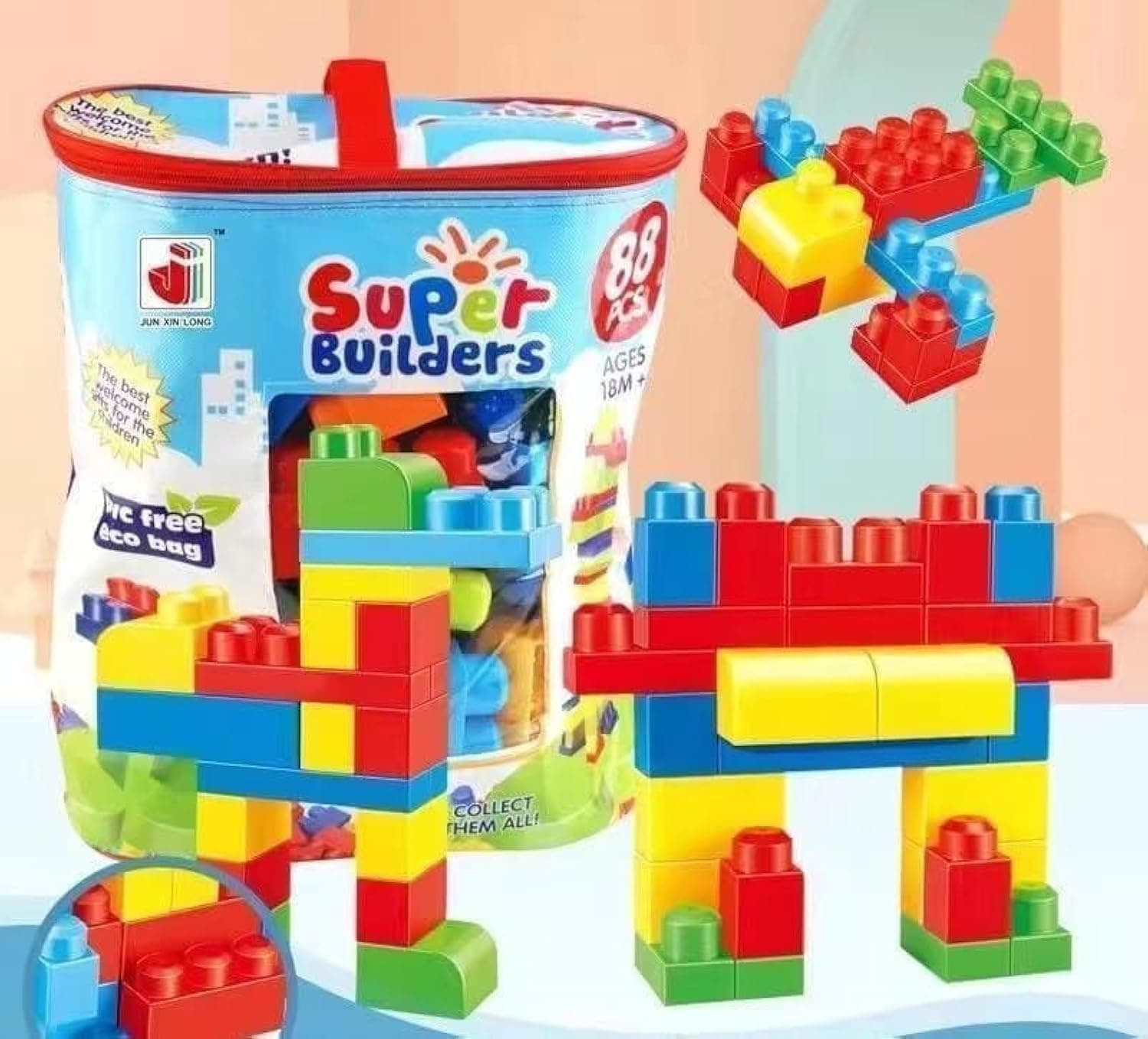 XICEN Building Blocks 88 Pieces large Big jumbo Mega Bricks construction educational Multi color block brick Assemble BPA Free toy set bag safe for kids negotiating hex.