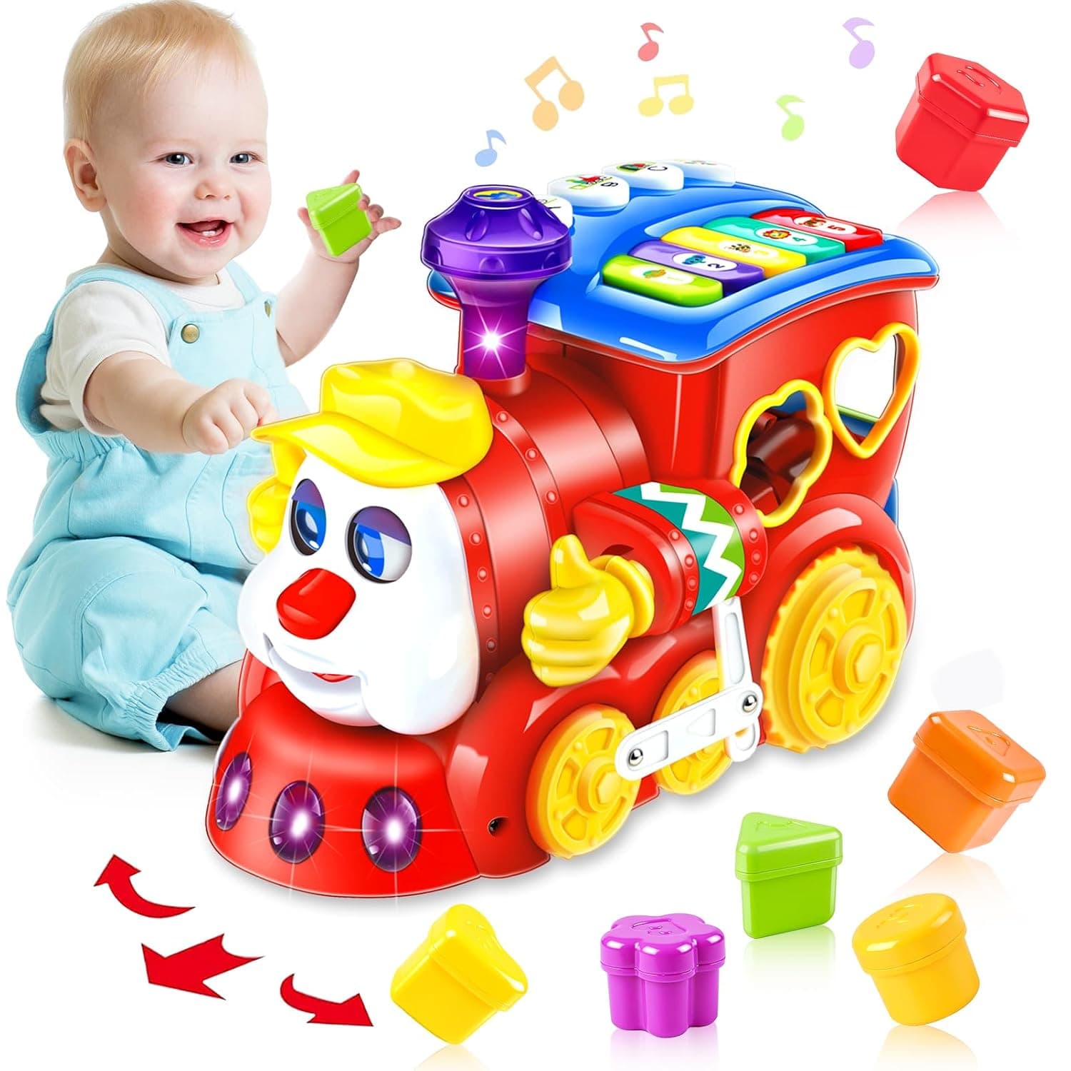 Musical Train Baby Toys 6-12 Months, Educational Montessori Kids Toys with Blocks/Light, Unisex, Multi, 1-3 Year Old Children