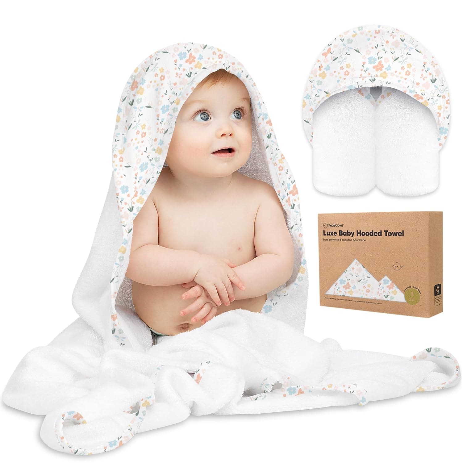 KeaBabies Baby Hooded Towel - Viscose Derived from Bamboo Baby Towel, Toddler Bath Towel, Infant Towels, Large Hooded Towel, Organic Baby Towels with Hood for Girls, Babies, Newborn Boys(Wildflowers)