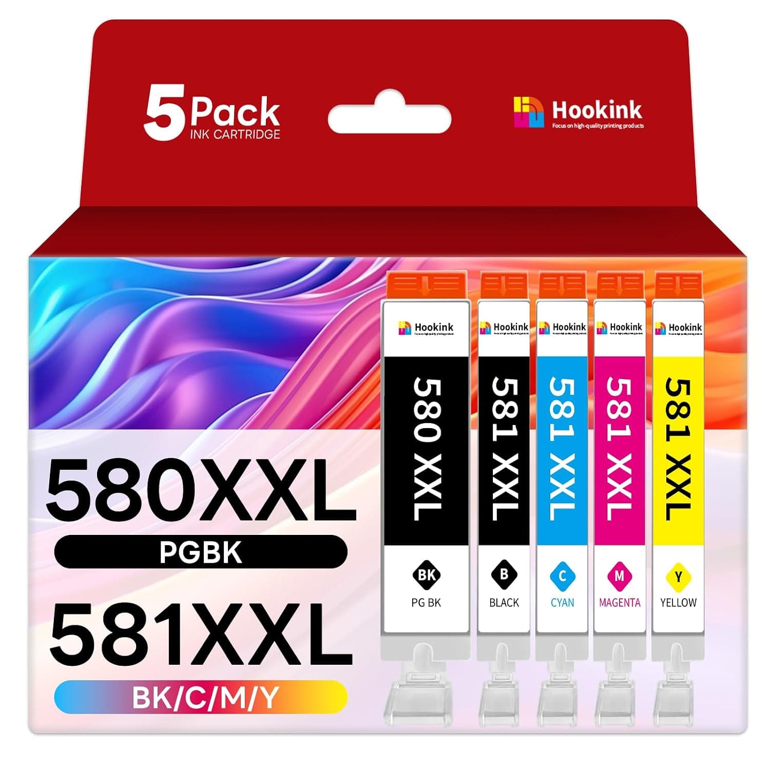 Pack of 5 PGI-580XXL CLI-581XXL Printer Cartridges Compatible with Canon 580 581 XXL Multipack Compatible with Canon Pixma TR7550 TR8550 TS6150 TS6250 TS6350 TS6351 TS705 TS8350 TS8351 TS9550