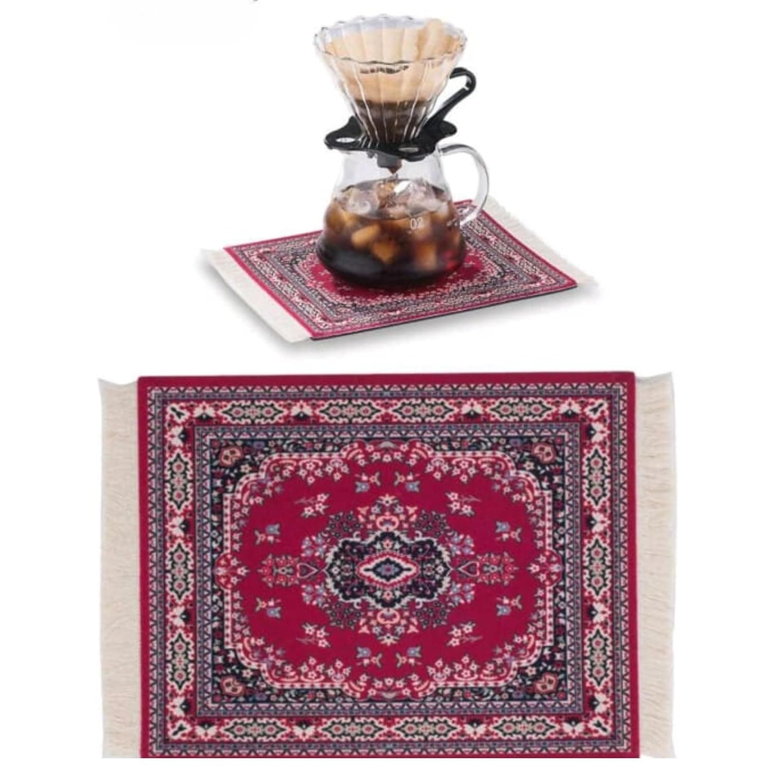 Persian Style Carpet Mouse Pad and Coffee Mat, V60 Mat, Anti Slip, Anti Moisture, Coffee Cup Coaster, Heat Resistant Multi Purpose Table Mat - Vintage Rug Design