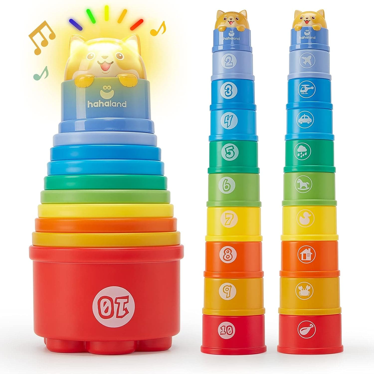 hahaland Montessori Children's Toys 1 Year, Stacked Cubes, 10 Pieces | with Lights/Sounds/Numbers/Shapes, Montessori Stackable Toy, Baby Gift12-18 Months