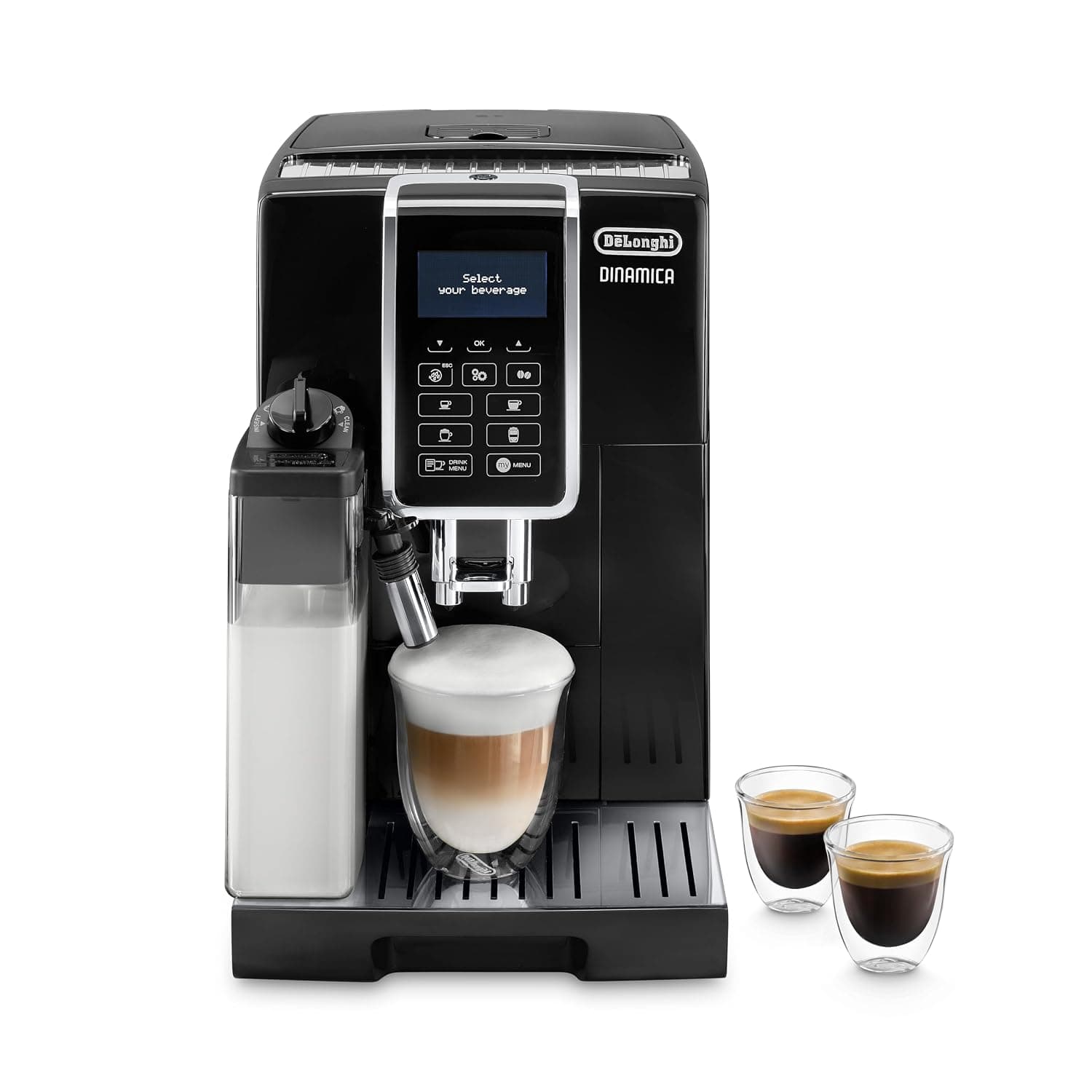 De'Longhi Fully Automatic Bean To Cup Coffee Machine With Built In Grinder, One Touch Espresso, Cappuccino, Latte, Macchiato Maker, Italian Design, Best For Home & Office, Ecam350.55.B, Black