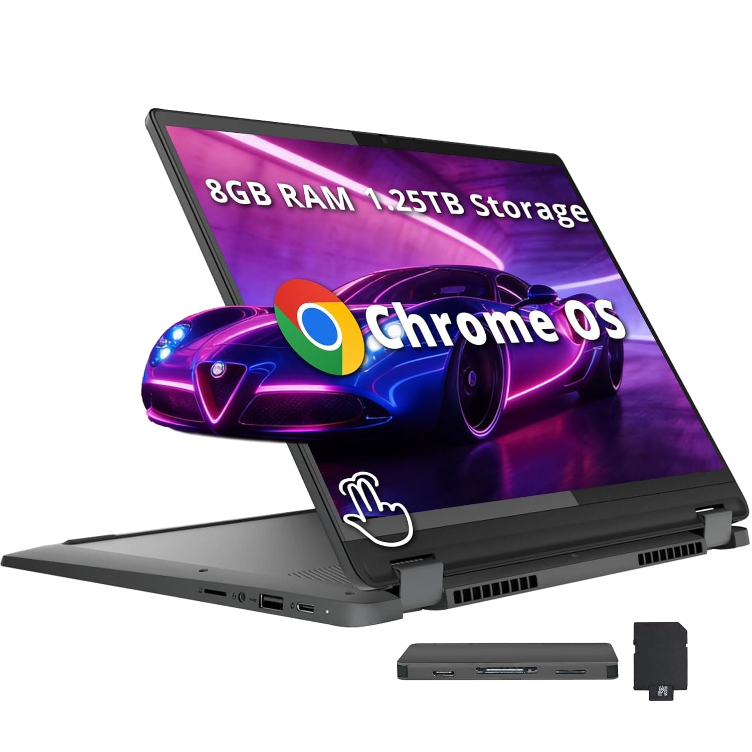 Lenovo Flex 5i Chromebook Plus 14" WUXGA Touchscreen 2-in-1 Laptop, Intel Core i5-1334U, 8GB LPDDR4x, 1.25TB Storage (256GB SSD+1TB Docking Station), Backlit Keyboard, FHD Camera, Chrome OS, Gray