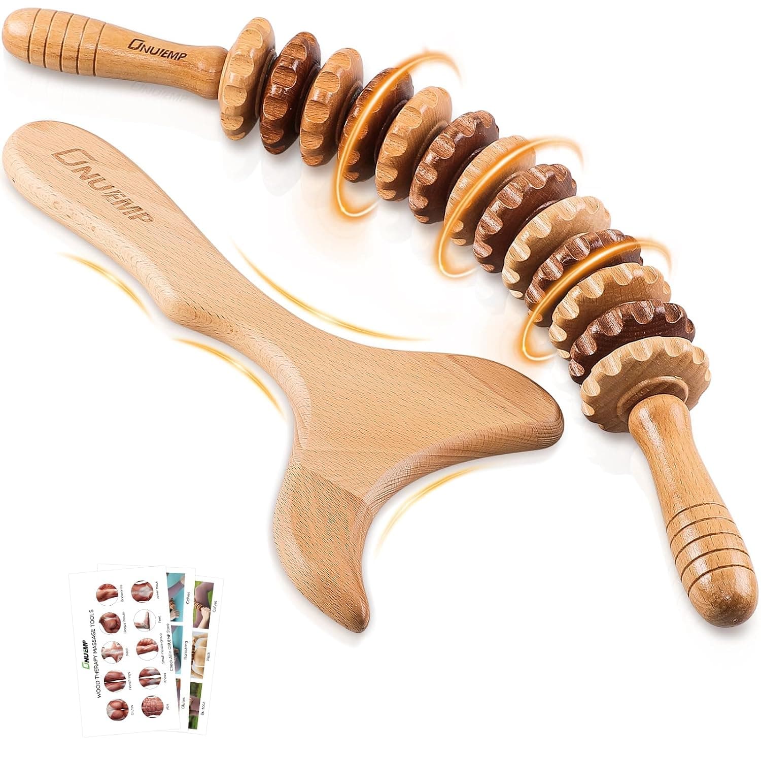 2-in-1 Wooden Therapy Massage Tools Set Wood Maderoterapia Kit or Lymphatic Drainage Massage Roller Kits for Muscle Relaxation, Body Shaping, Gua Sha Massage, Anti Cellulite, Beech
