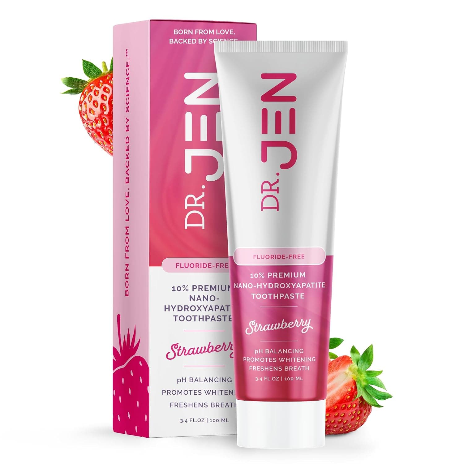 Dr Jen Fluoride Free, Children’s Remineralizing Toothpaste, Safe-to-Swallow, Kid Friendly, Nano Hydroxyapatite, Dentist Recommended, Eliminate Mouth Bacteria (3.4 oz, Pack of 1) | Infused with Xylitol and Glycerin, Remineralizing Daily Oral Care for Sensitive Teeth, Travel Essentials, Strawberry, 1 Pack