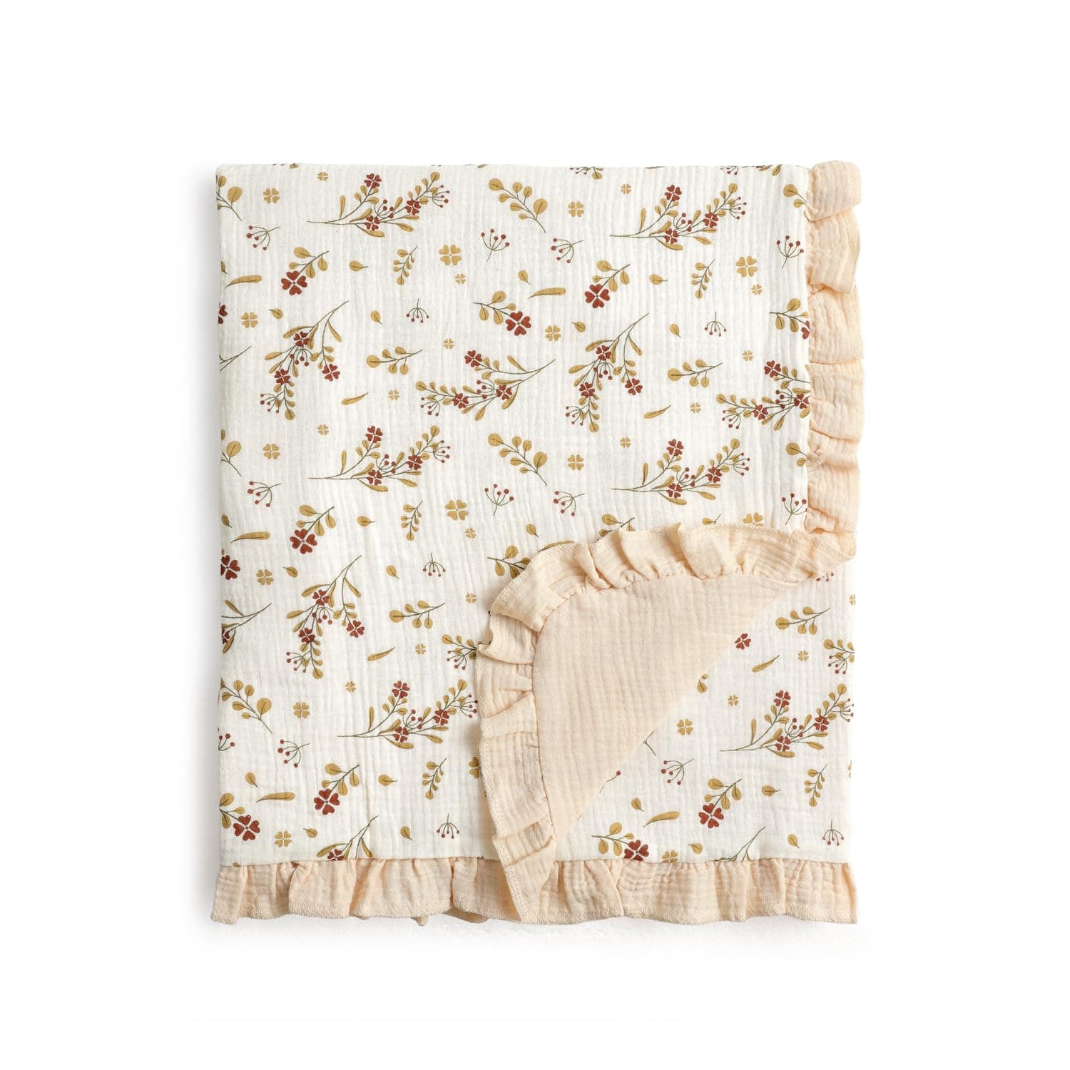 CREVENT 102x102cm 100% Organic Cotton Muslin Baby Blanket for Newborns, Essential for Baby Shower Birthday Gift - Beige Flower