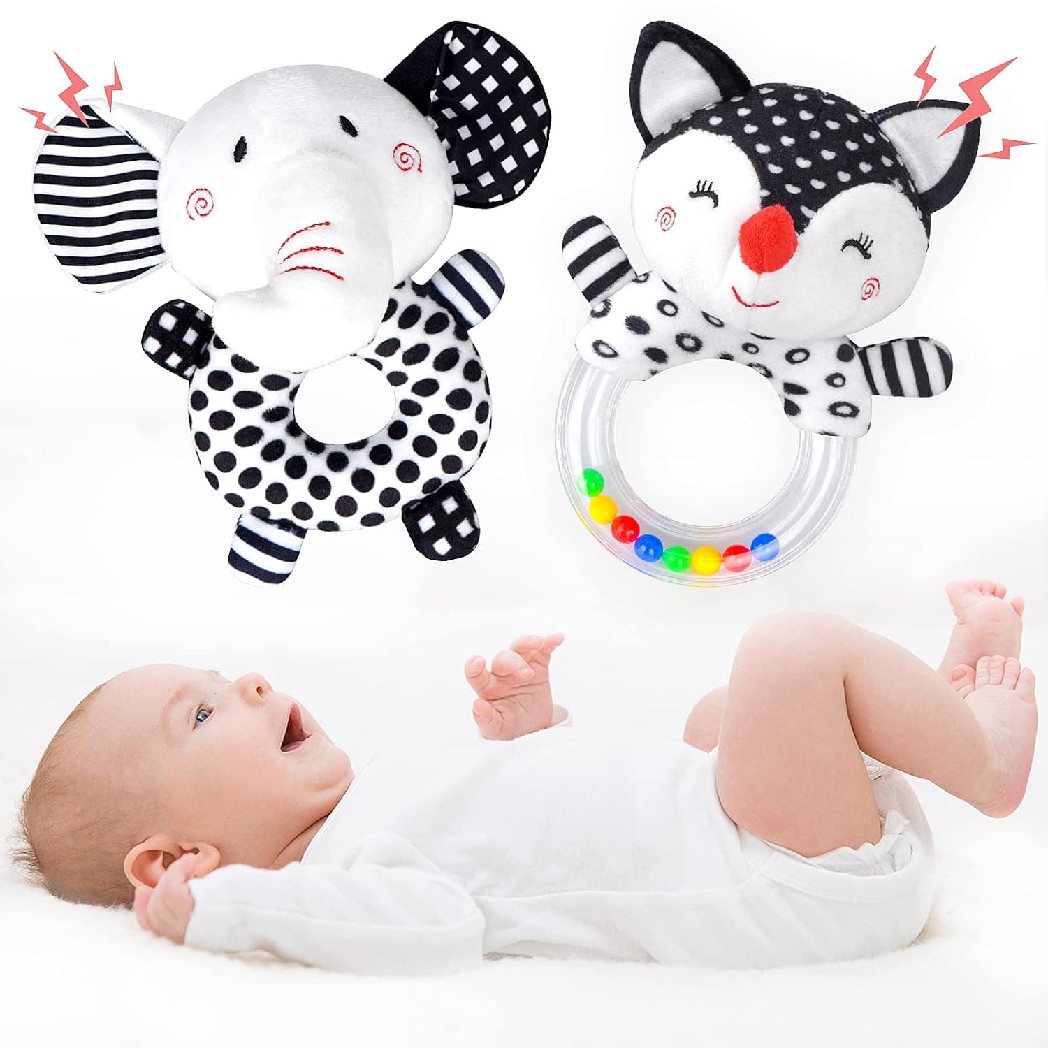 Black and White Baby Toys 0-3 Months Baby Rattles 0-6 Months, High Contrast Baby Toys for Newborn Infant Toys 0-3 Months, Rattles for Babies 0-6 Months Newborn Toys for 0 3 6 9 12 Months Girls Boys