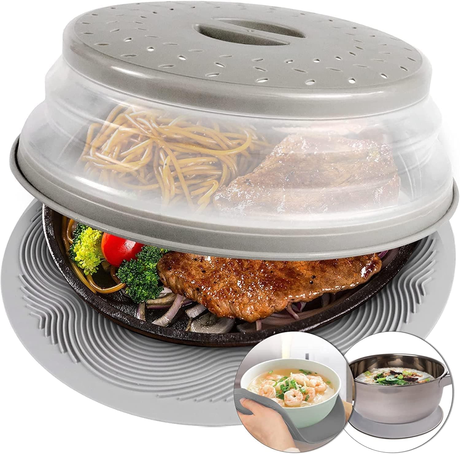 Yelajoy 2 in 1 Microwave Mat and Food Cover Mat as Bowl Holder