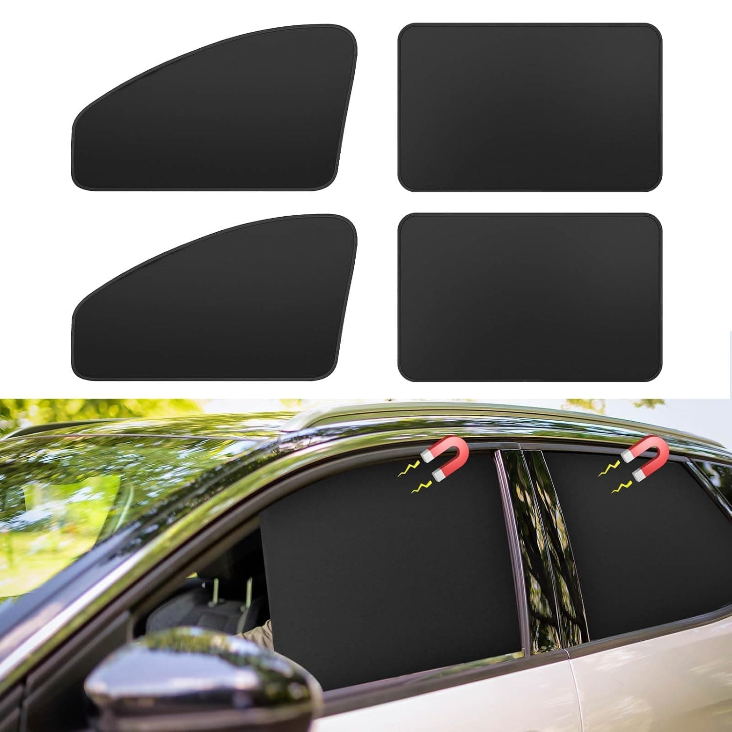 4 Pcs Car Window Shades, Car Side Window Sun Shades, Magnetic Privacy Curtains, Universal Block Light Car Window Sunshades for Breastfeeding, Taking a nap, Changing Clothes