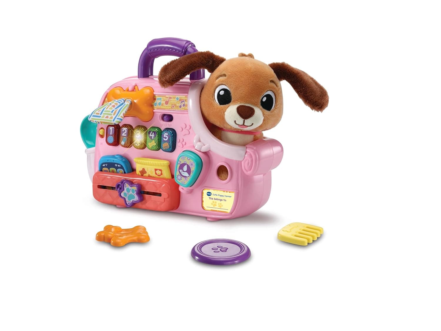 VTech Baby Cutie Puppy Carrier – Interactive Role-Play Toy with 6 Accessories, Light-Up Buttons, Music & Phrases | for Babies 9–24 Months+