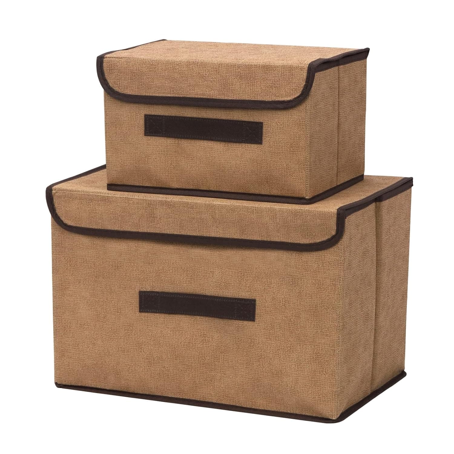 Swpeet 3Pcs Off-white Linen Foldable Storage Bins with Lids Kit, Large Collapsible Fabric Stroage Box, Stackable Storage Containers Closet Organizers for Home Office Storage