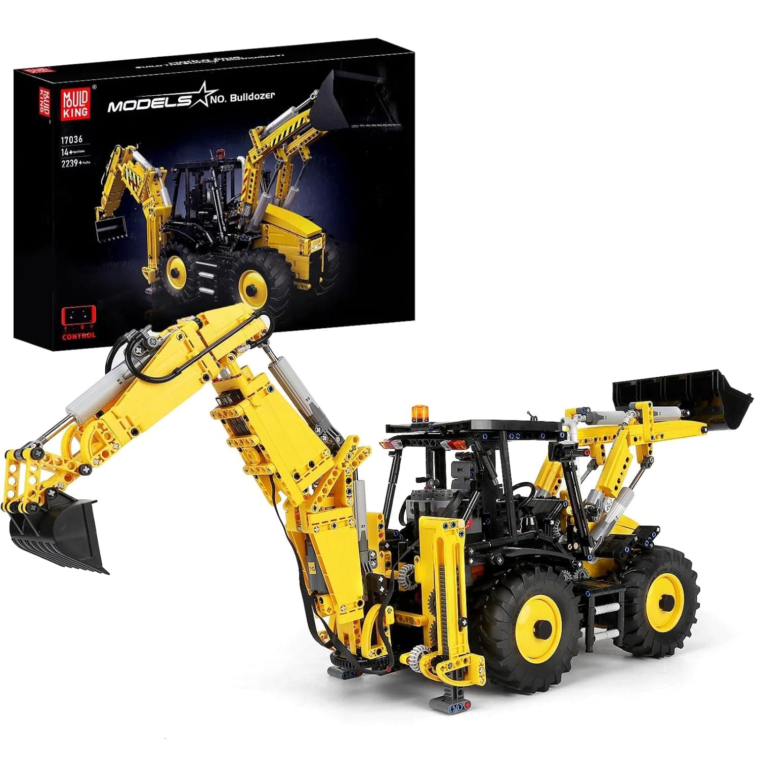 Mould King 17036 Excavator and Bulldozer 2 in 1, RC Bulldozer Building Set for Adults, APP Remote Control Truck Construction Vehicles Model with Motors, 2239 Pieces