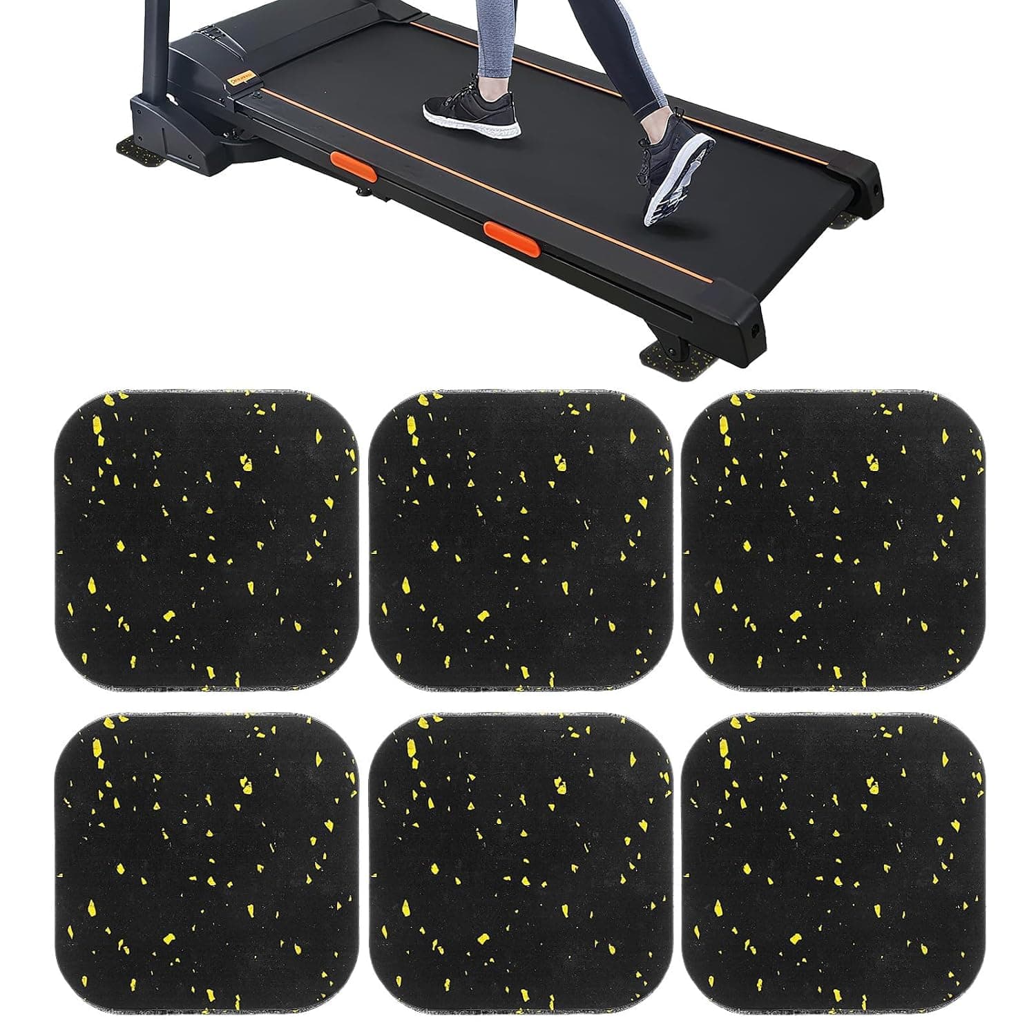 Anti-Vibration Treadmill Mat, Heavy-Duty Rubber Pads,Fitness Equipment Floor Protection for Home Gym, Noise-Absorbing Exercise Mat (6 PCS)