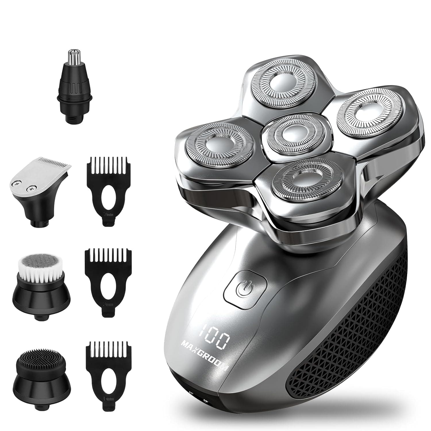 Maxgroom Head Shavers for Bald Men – 5-in-1 Waterproof Electric Razor, Close Shave, Cordless Rechargeable & Long Battery Life, LED Display, Ideal Gift for Dad Husband
