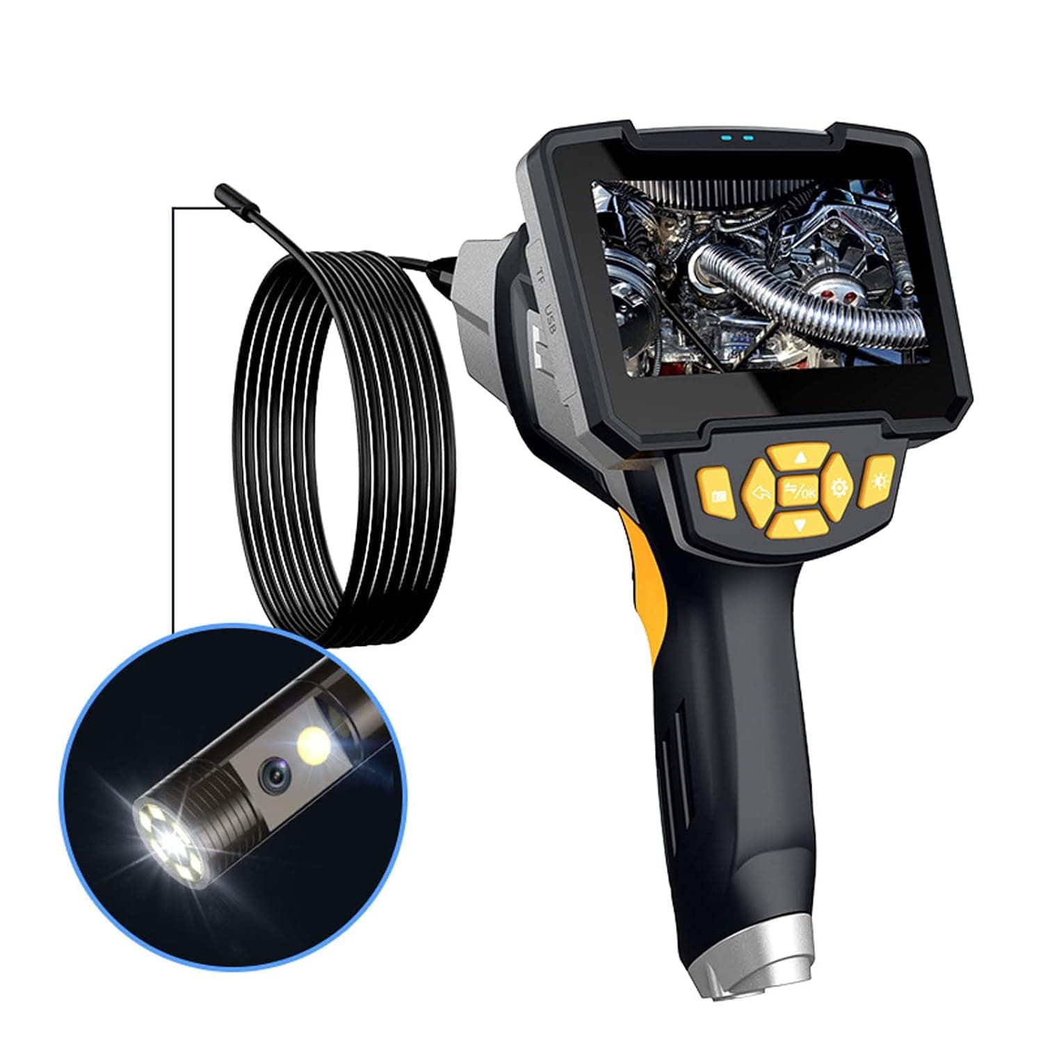 كاميرا فحص Borescope ، منظار صناعي ثنائي العدسة مع شاشة LCD 4.3 بوصة وكاميرا فحص ثعبان قابلة للفصل كاميرا IP67 مقاومة للماء وشبه صلبة للأفعى ، 2600 مللي أمبير و 32 جيجا بايت