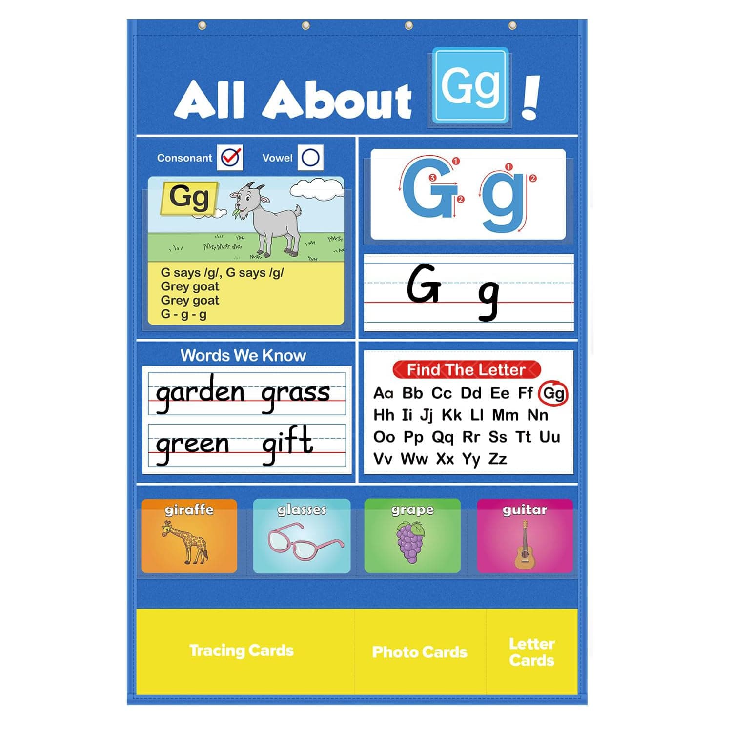 Alphabet Learning Pocket Chart, Alphabet Wall Chart, ABC Flash Cards Learning Games, Handwriting Practice Letter Tracing for Kids Homeschool Preschool Kindergarten Learning Activities Must Haves